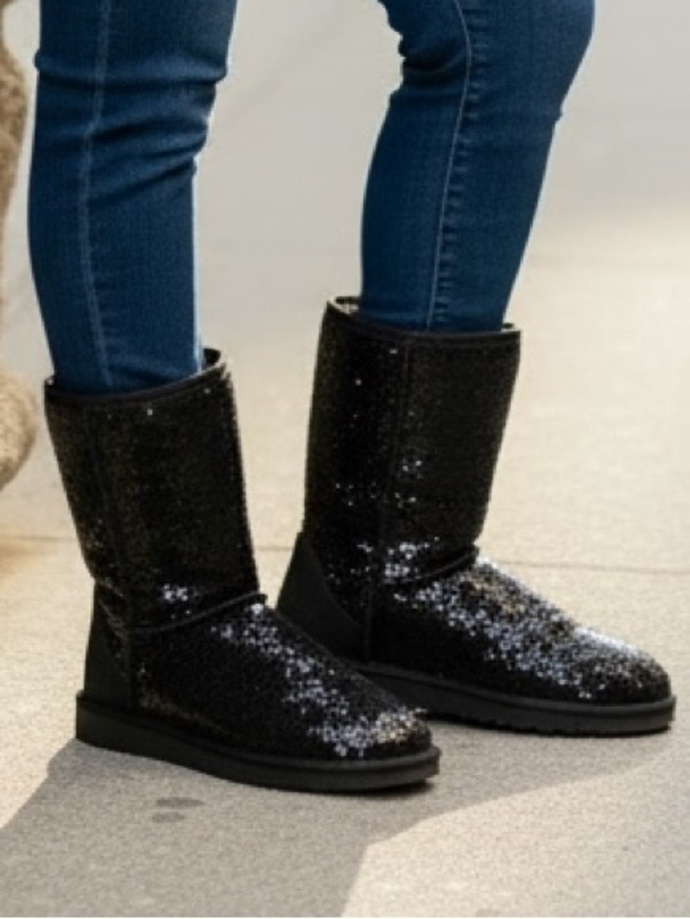 UGG Black Sequin Classic Short Booties